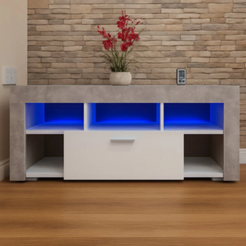 Image of Kosy Koala TV Cabinets, LED Unit Stand Matt Body High Gloss Door With RGB LED Lights Storage Stone Grey Effect