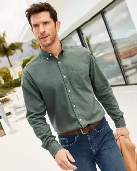 Image of Cotton Traders Mens Long Sleeve Herringbone Shirt in Green