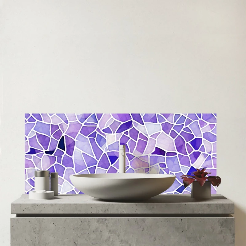 Image of Warren Reed - Designer Purple & White Mosaic Design Glass Bathroom Splashback Purple Unisex