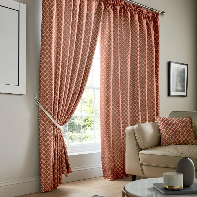Image of Alan Symonds Cotswold Fully Lined Ready Made Pencil Pleat Taped Top Curtains Orange