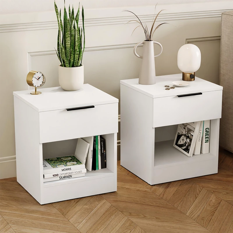 Image of Lassic Trega 1 Drawer Bedside Chest Set Of 2 White unisex 1 Drawer