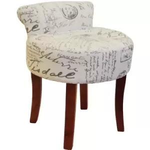 Image of LYON - Low Back Chair / Padded Stool with Retro French Print and Wood Legs - Cream / Brown