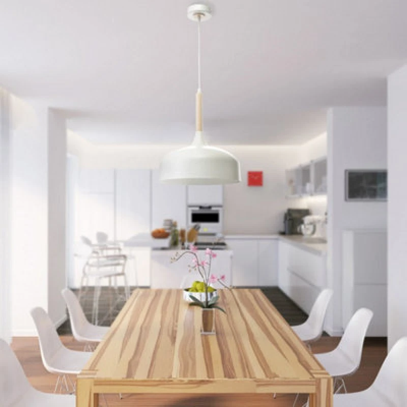 Image of Milagro Taylor Pendant Lamp Hand Made Scandi Style Natural Wood Detail White unisex