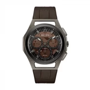 Image of Bulova Curv Mens Brown Leather Strap Watch
