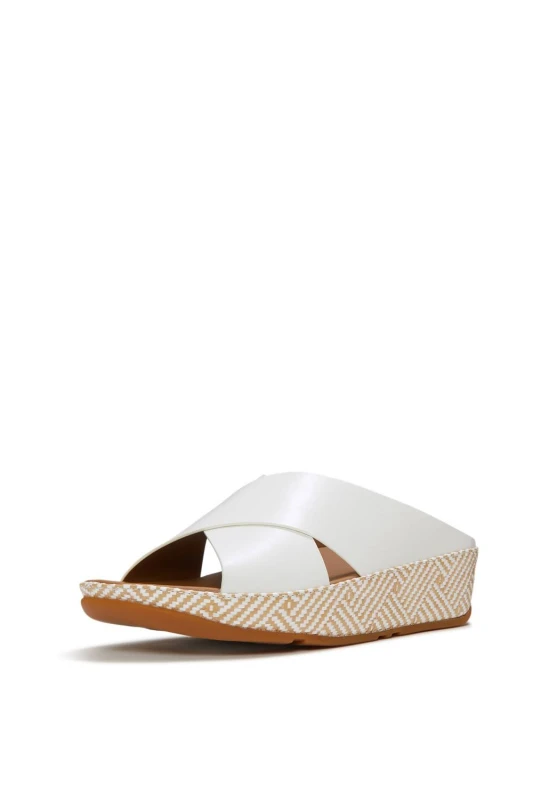 Image of FitFlop Womens Lulu Lux Graphic-Weave Slides in White Size: 8 White Female 8