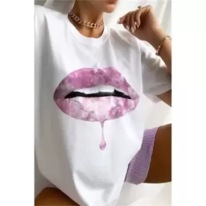 Image of I Saw It First White Pink Tie Dye Lips Oversized T-Shirt - White