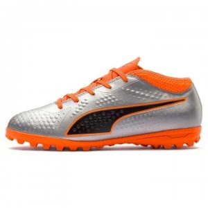 Image of Puma ONE 4 Junior Astro Turf Trainers - Silver/Orange