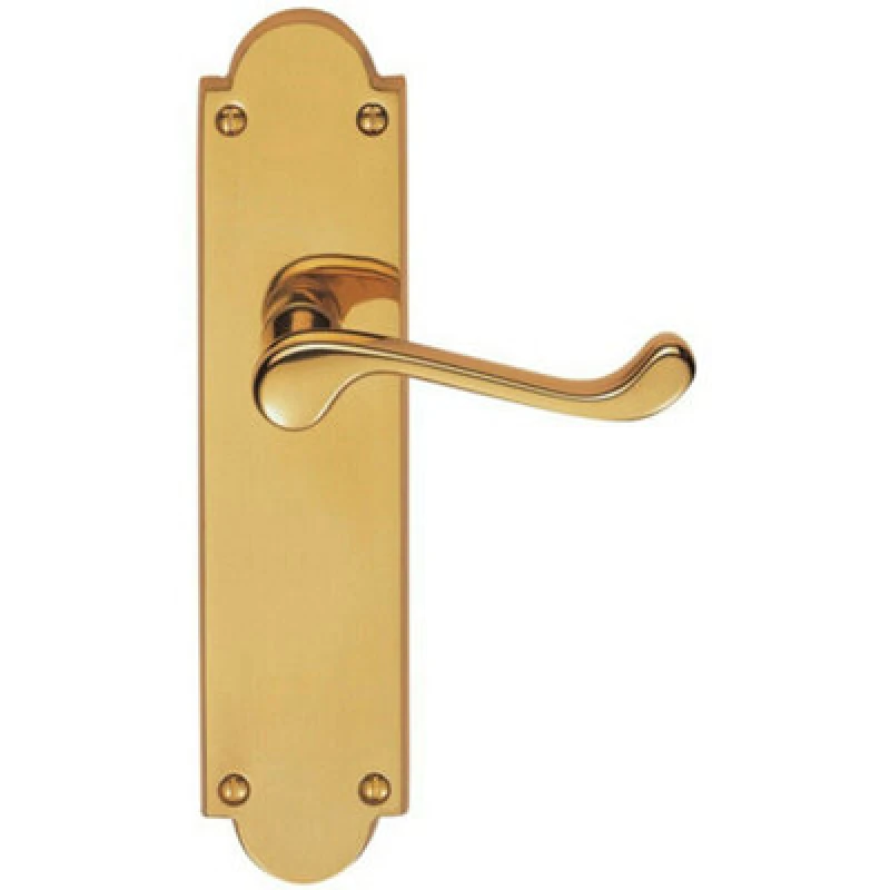 Image of Loops PAIR Victorian Scroll Handle on Latch Backplate 205 x 49mm Polished Brass Metallics