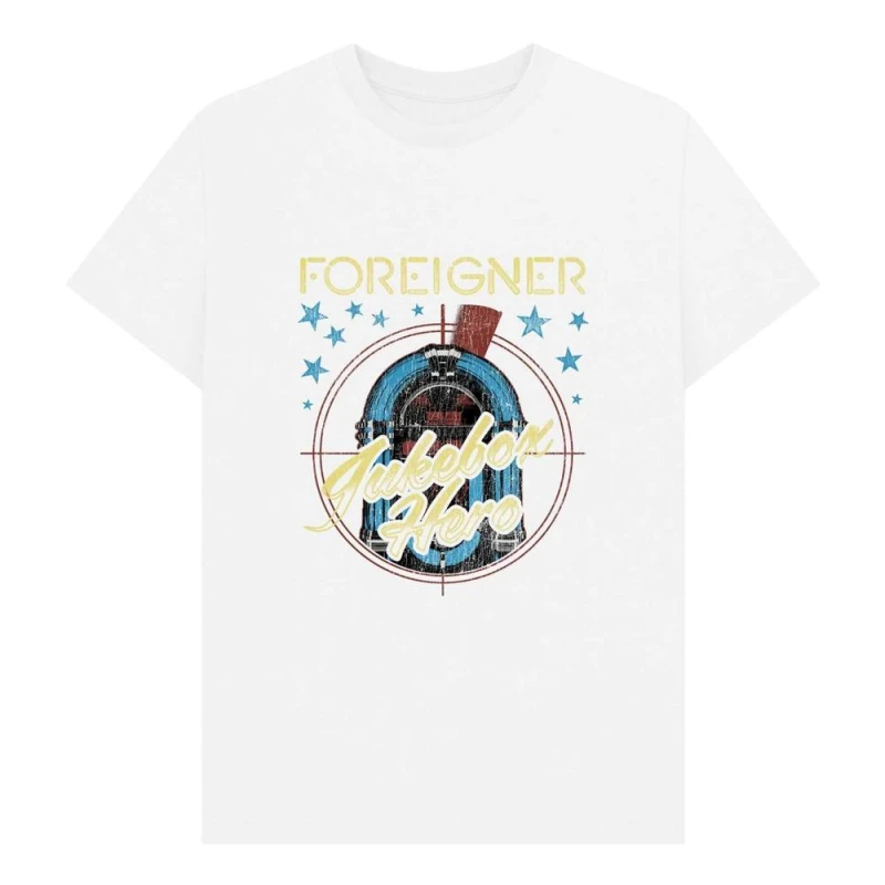 Image of Foreigner Mens Jukebox Graphic T-Shirt in White Size: Small White Male S