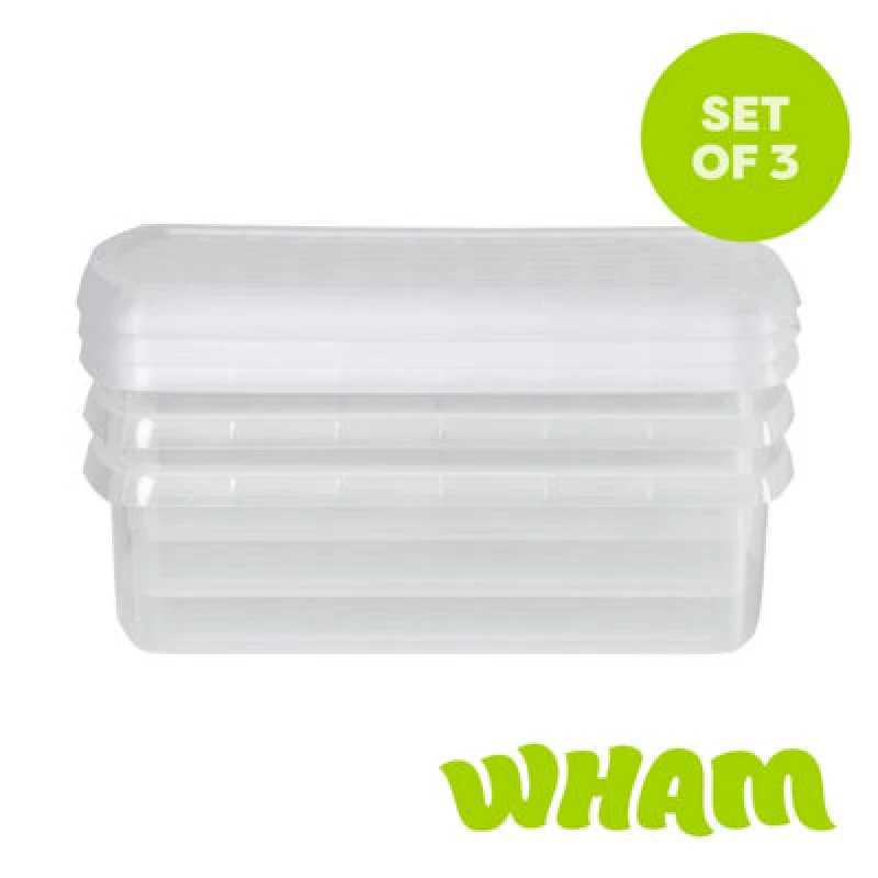 Image of Wham Clip 3X 8.5L Rectangular Plastic Storage Boxes With Clip Lock Lids. Ideal For Home, Office, Toys & More - Clear/clear