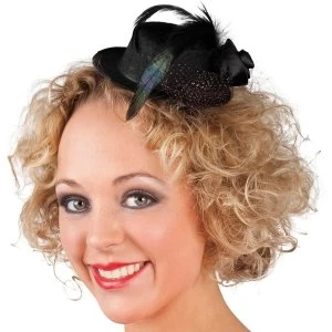 Image of Mini Hat Cylinder With feathers And Flowers (Black)