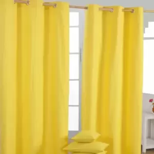 Image of Homecapes Plain Yellow Cotton Eyelet Curtains 137 x 182cm - Yellow