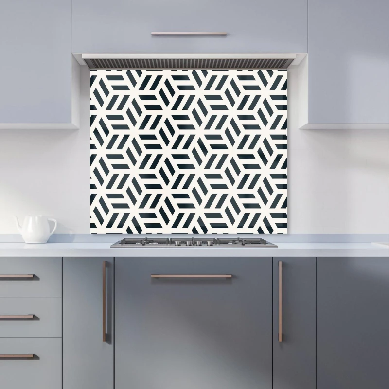 Image of Warren Reed - Designer Geometric Monochrome Hexagonal Pattern Kitchen Splashback in Black Size: 900mm x 650mm Black Unisex 900mm x 650mm