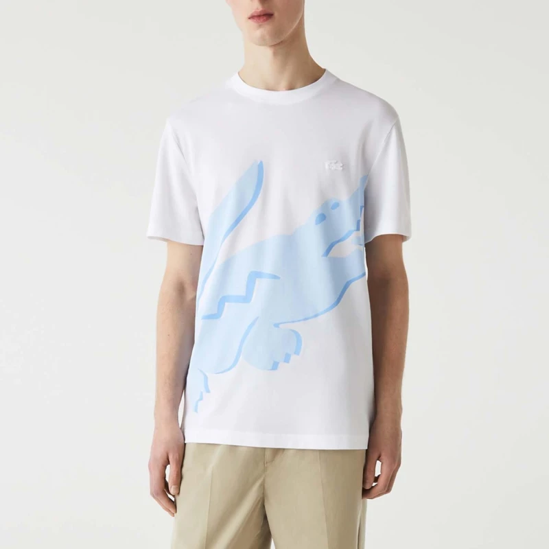 Image of Lacoste Crocodile Print Crewneck T-Shirt - White White M