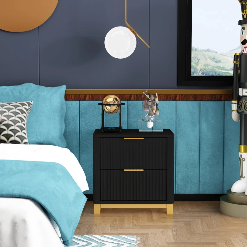 Image of Cabinet Bits Molino 2 Drawer Bedside Table in Black Unisex