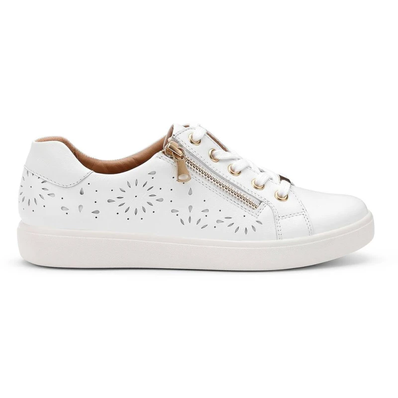 Image of Hotter Womens Wide Fit 'Wonder' Perforated Trainers in White Size: 6 White Female 6