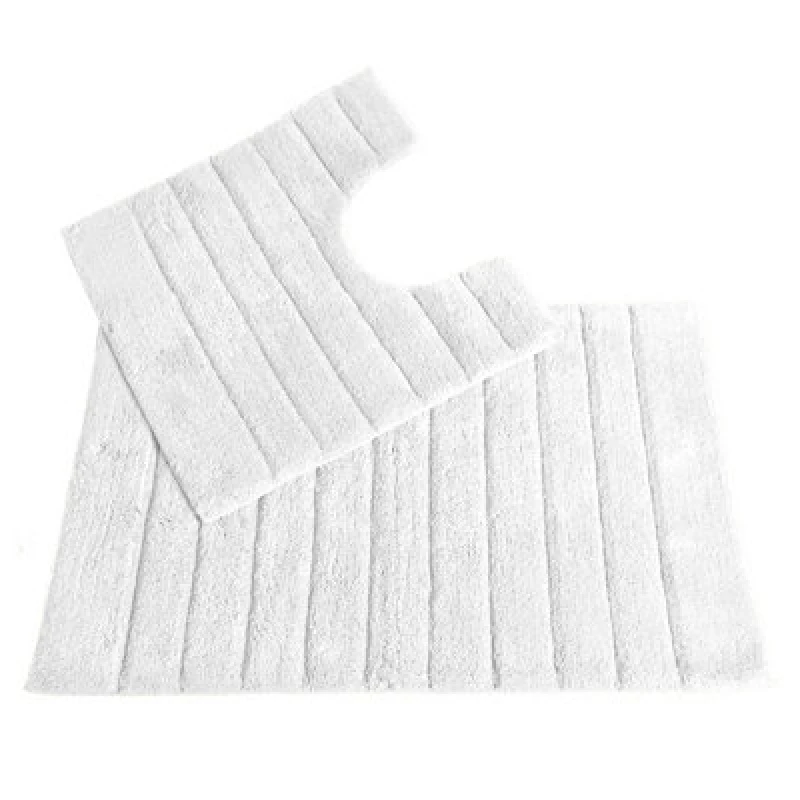 Image of Allure Bath Fashions Ribbed Two Piece Bath Mat & Toilet Mat Set - White