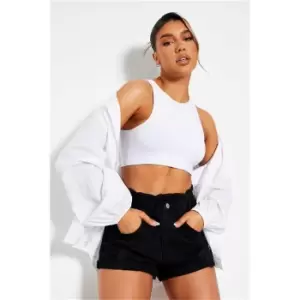 Image of I Saw It First Washed Black Paperbag Denim Shorts - Black