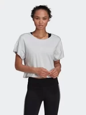 Image of adidas Studio Backless Tee, Grey, Size S, Women