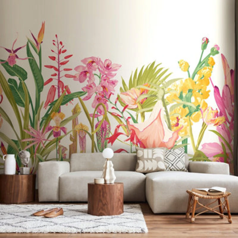 Image of Origin Murals Tropical Foliage Wall Mural in Pink Size: W350cm x H280cm Pink Unisex W350cm x H280 cm