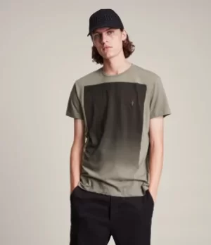 Image of AllSaints Mens Lobke Gradient Crew T-Shirt, Pavillion Grey, Size: S