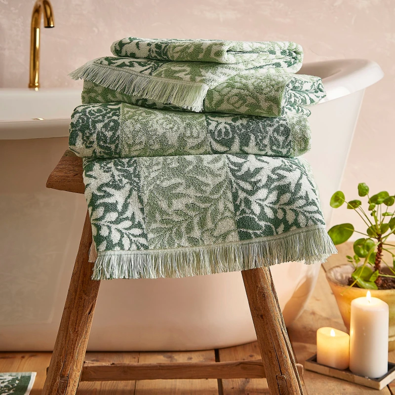 Image of William Morris At Home Rose Stripe Towel Sage