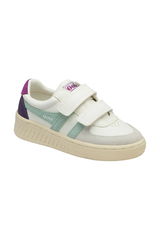 Image of Gola Classics 'Grandslam Trident Strap' Kids Strap Trainers in White Size: Infant 12 White Unisex Infant 12
