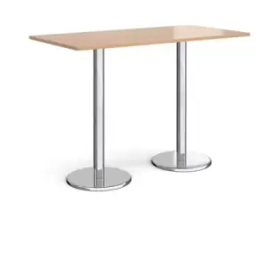 Image of Pisa rectangular poseur table with round chrome bases 1600mm x 800mm - beech