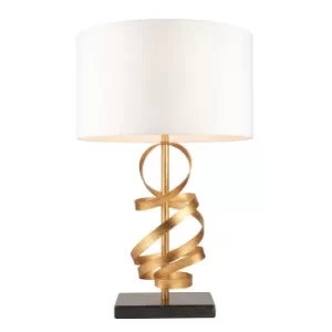 Image of Sanremo Table Lamp Gold Leaf With Ivory Cotton And Black Marble