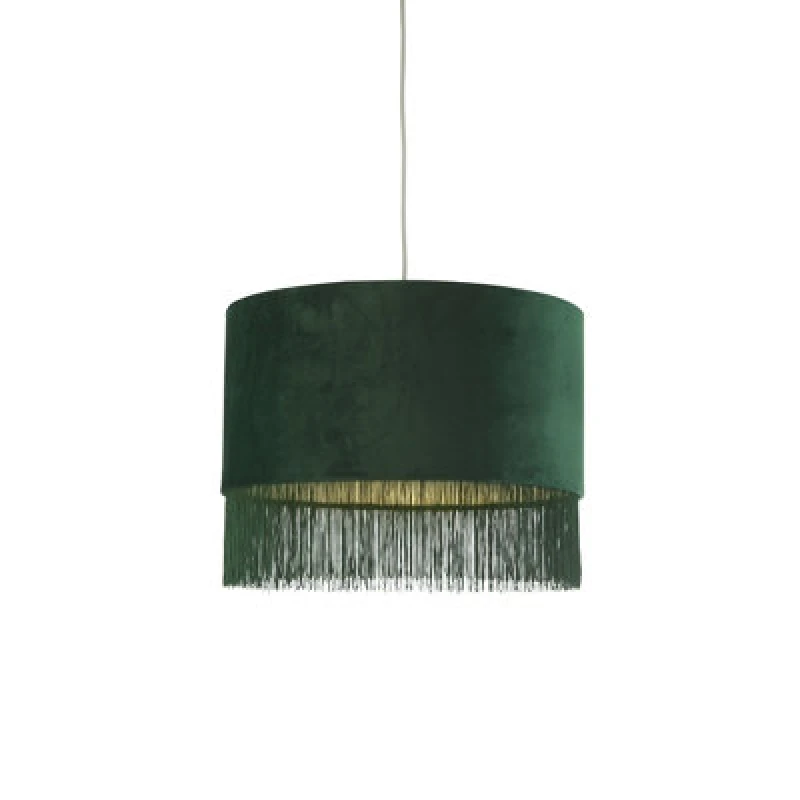 Image of SO'HOME 43cm Velvet Fringe Cylinder Lampshade Green Green ONE SIZE