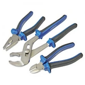 Image of Faithfull Plier Set FAIPLSET3 Plastic Chrome Vanadium Steel Silver, Blue, Black Pack of 3