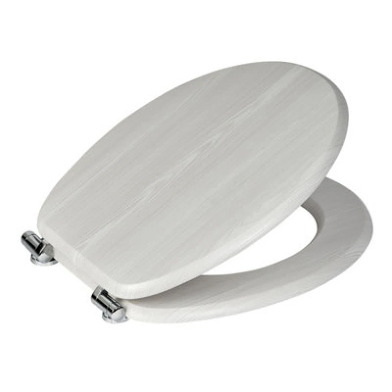 Image of Showerdrape Norfolk Soft Close White Oak Wooden Toilet Seat With Chrome Hinges White