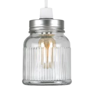 Image of Ribbed Pattern Brushed Chrome Glass Pendant Shade