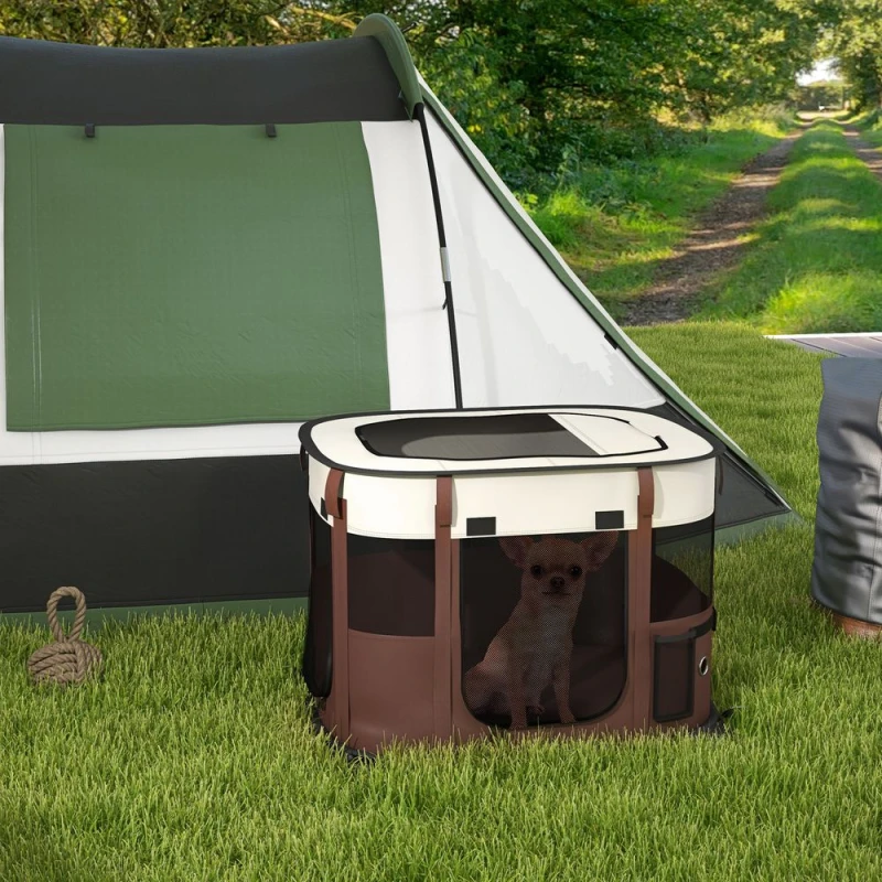 Image of PawHut Portable Dog Pen for Puppies, Rabbits, Kittens, Guinea Pigs, Brown s - Pawhut 5056725529697