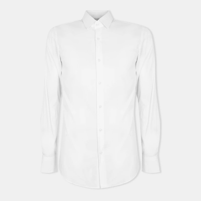 Image of Boss Mens Hank Kent Long-Sleeve Plain Shirt White male 15.7 In 40