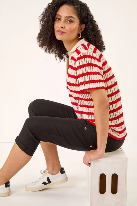 Image of Roman Womens Cropped Cargo Stretch Trouser in Black Size: 16 Black Female 16