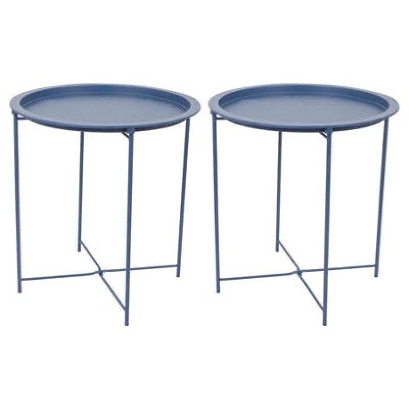 Image of Harbour Housewares Round Steel Tray Tables - Matt Navy - Pack Of 2
