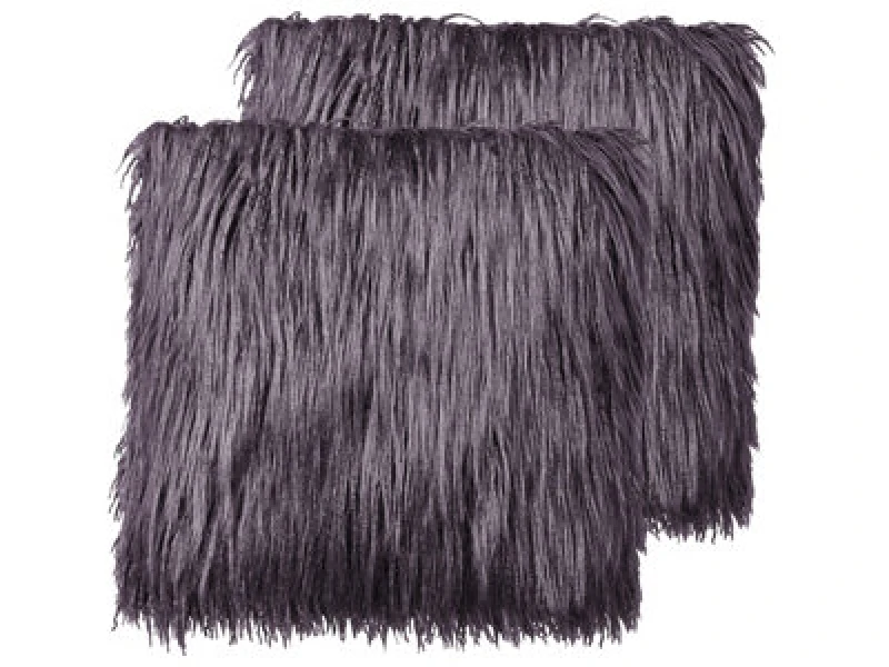 Image of Beliani Set Of 2 Decorative Cushions Corokia Faux Fur 45 X 45cm Dark Grey Solid