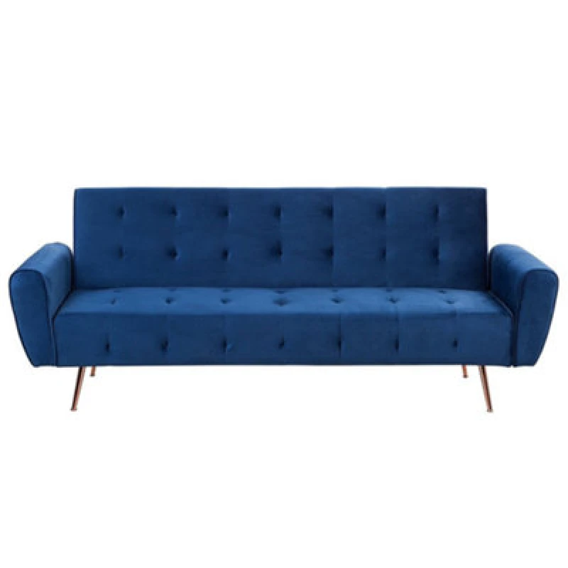 Image of Beliani Sofa Bed 3 Seater Selnes Velvet Navy Blue