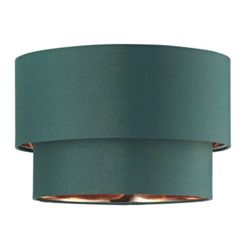 Image of Happy Homewares Modern Forest Green Cotton Double Tier Ceiling Shade With Shiny Copper Inner