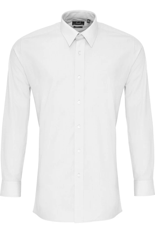 Image of Premier Premier Men Long Sleeve Fitted Poplin Work Shirt in White White One Size Male 5057080014538