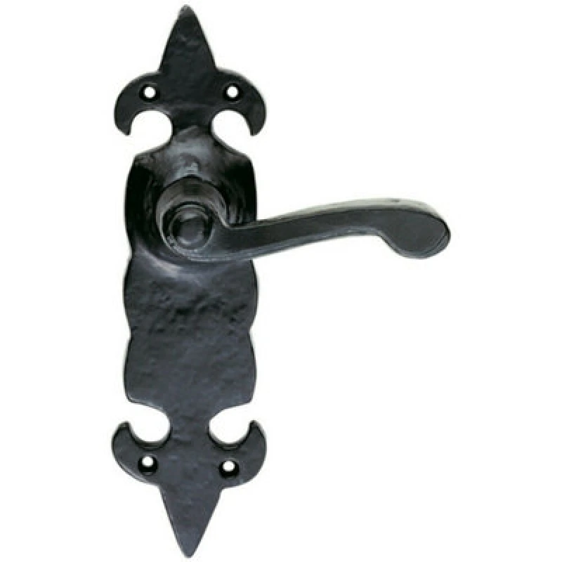 Image of Loops PAIR Forged Scroll Lever Handle on Latch Backplate 206 x 57mm Black Antique Black