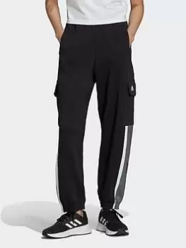 Image of adidas Essentials Pin Stripe Block Fleece Cargo Joggers, Black, Size XS, Women