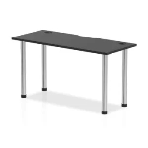 Image of Impulse Black Series 1400 x 600mm Straight Table Black Top with Cable Ports Chrome Leg