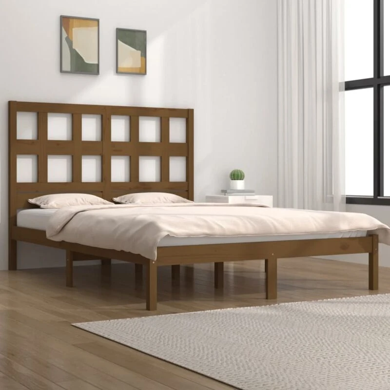 Image of VIDAXL Bed Frame without Mattress Honey Brown 200x200cm Solid Wood Pine Vidaxl 8720287032519
