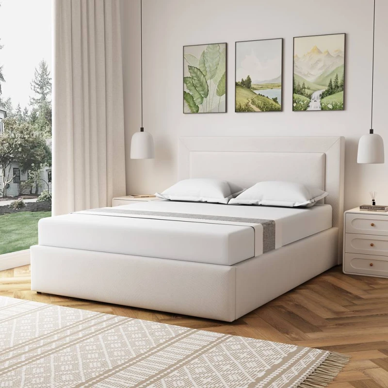 Image of Artemis Home Weston Fabric 150cm Kingsize Ottoman Bed Frame with Storage - Beige Size: King Beige Unisex King
