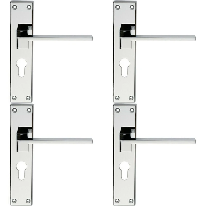 Image of Loops 4x PAIR Flat Straight Lever on Euro Backplate Handle 180 x 40mm Polished Chrome Multi
