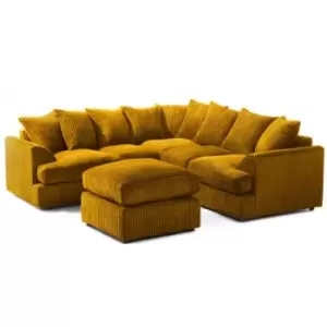 Image of Lana Modern T Arm Jumbo Cord and Footstool - Mustard - Mustard