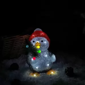 Image of 26cm LED Indoor Outdoor Battery Operated Acrylic Christmas Penguin-Red Hat
