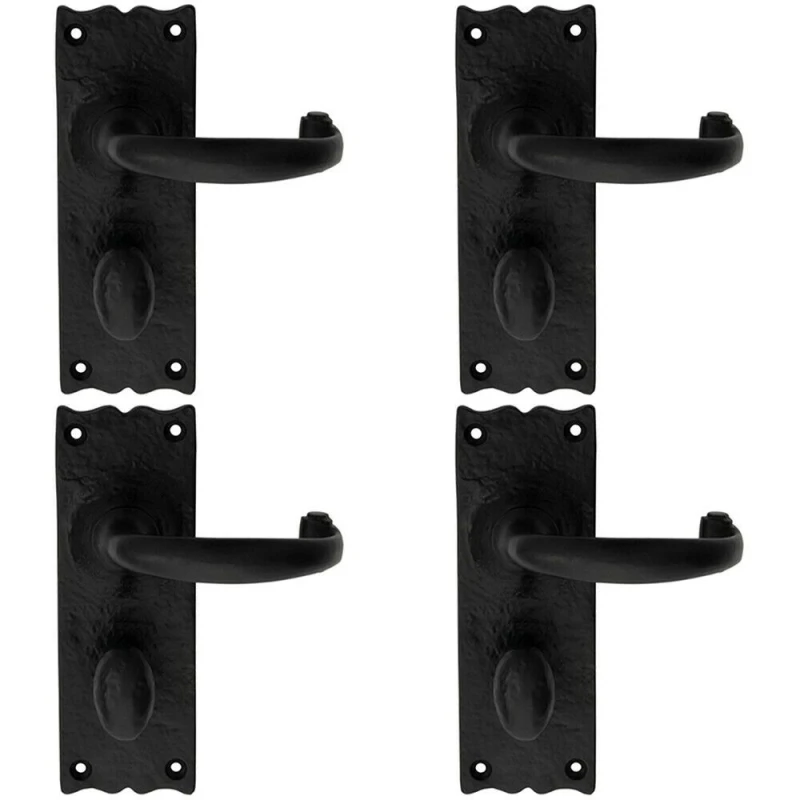 Image of Loops 4x PAIR Forged Curved Handle on Bathroom Backplate 155 x 54mm Black Antique Black